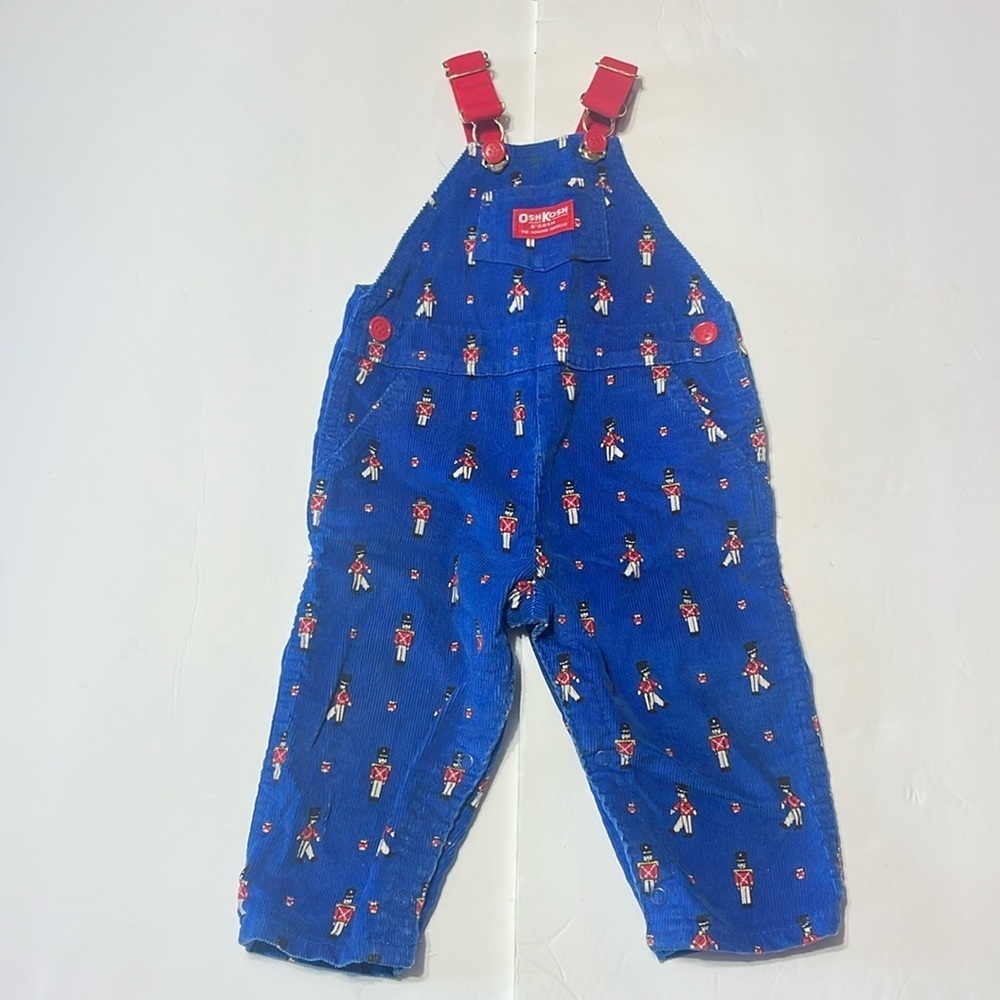 Vintage Oshkosh B’Gosh - blue corduroy overalls with toy soldiers - 24 months